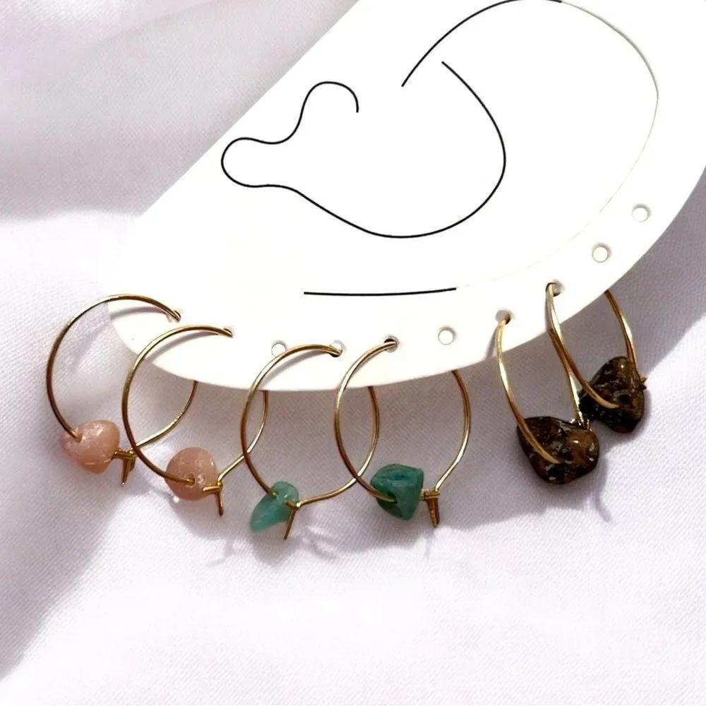 Multicolor Gemstone Gold Tone Dainty Hoop Earrings Set